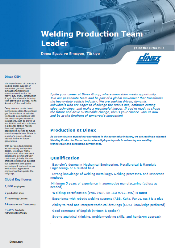 2026 DTR Welding Production Team Leader