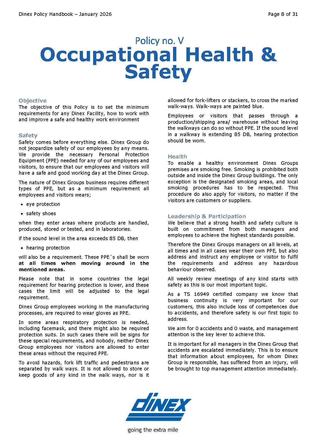 Dinex Group: Occupational Health & Safety Policy